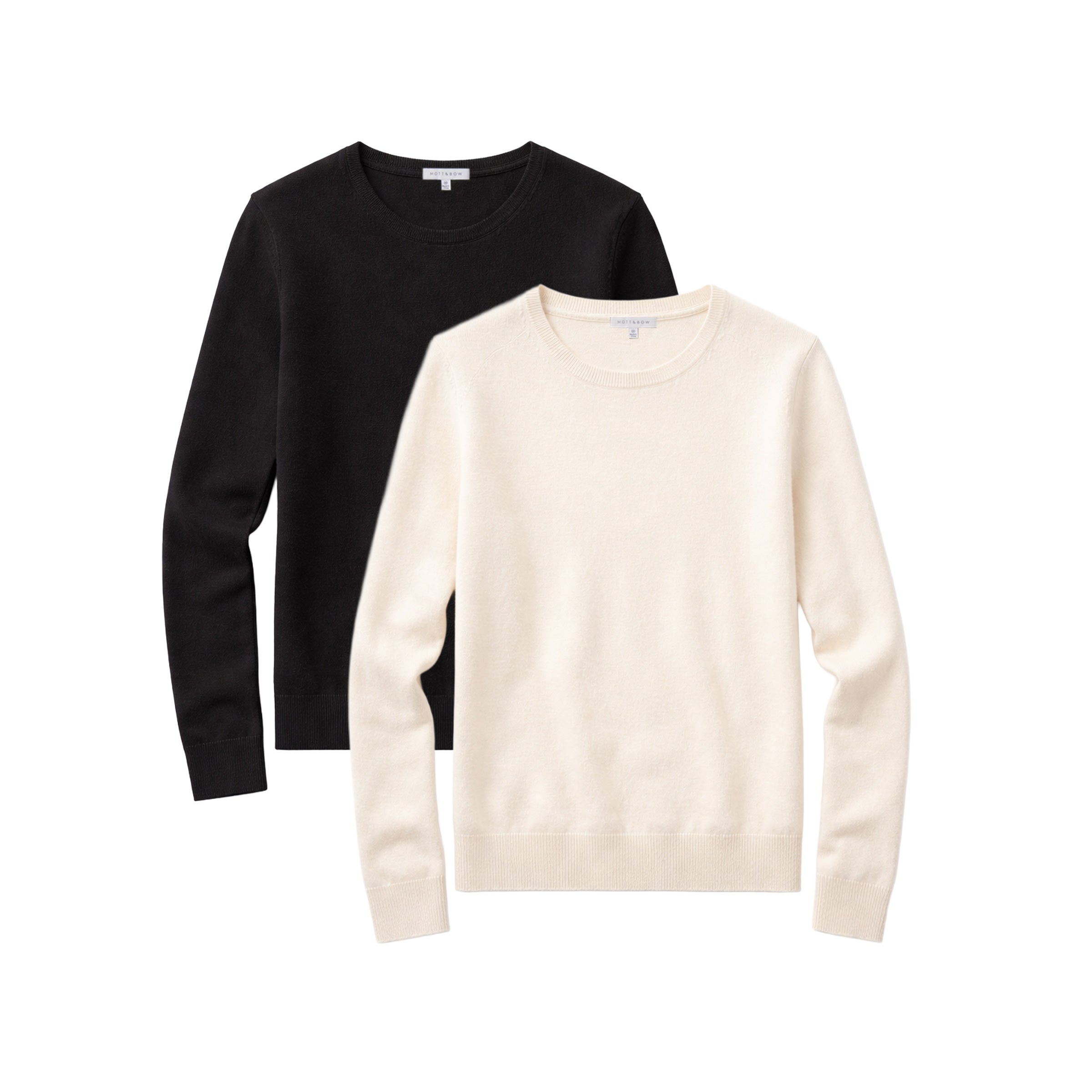 Women wearing Cream/Black Cashmere Raglan Crew Cambridge Sweater 2-Pack sweaters