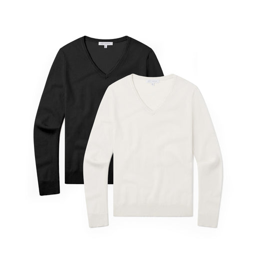 Cashmere V-Neck Willow Sweater 2-Pack Cream/Black V-Neck sweaters