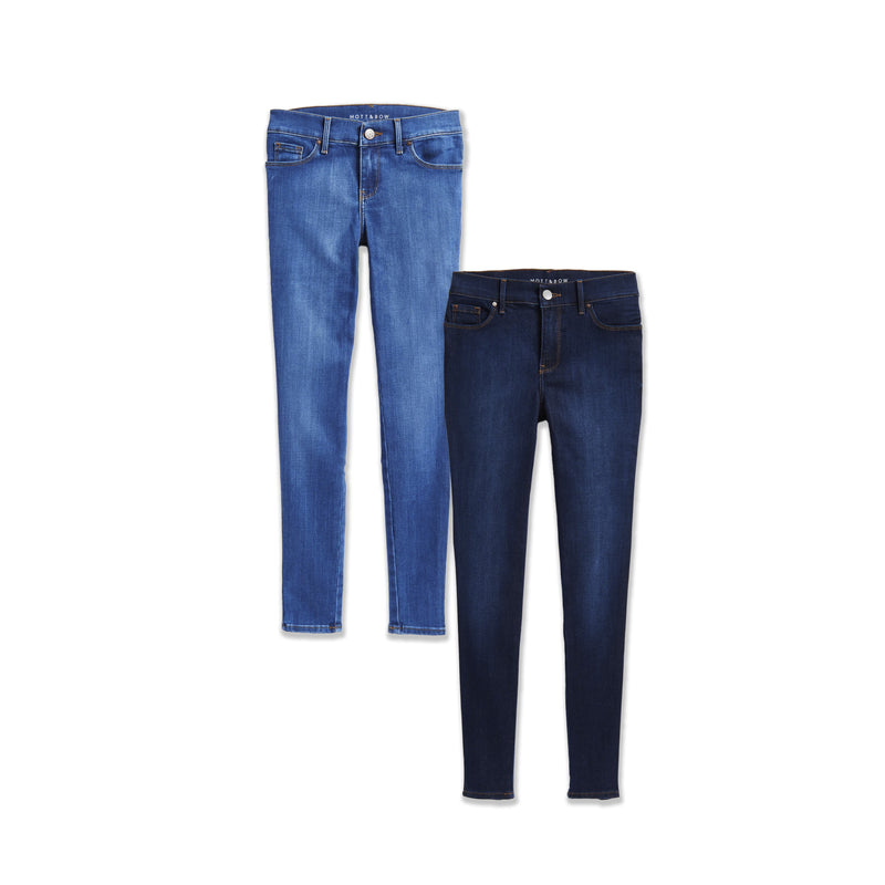 Women wearing Faded Medium/Dark Blue/Medium Blue High Rise Skinny Jane 2-Pack jeans