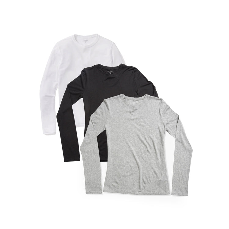  wearing Black/Heather Gray/White Long Sleeve Crew Tee Marcy 3-Pack