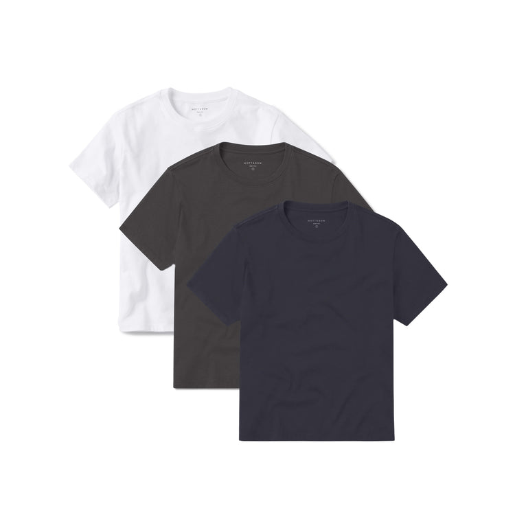 Women wearing Dark Gray/White/Navy Everyday Cotton Crew Tee 3-Pack