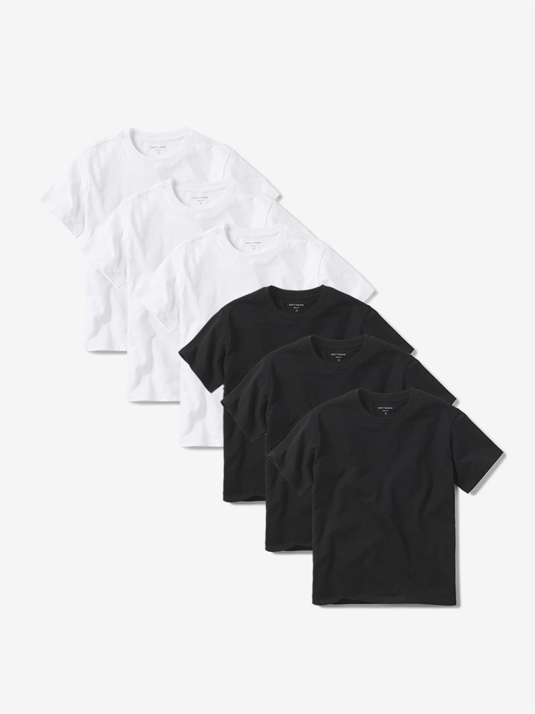 Women wearing White/Black Everyday Cotton Crew Tee 6-Pack