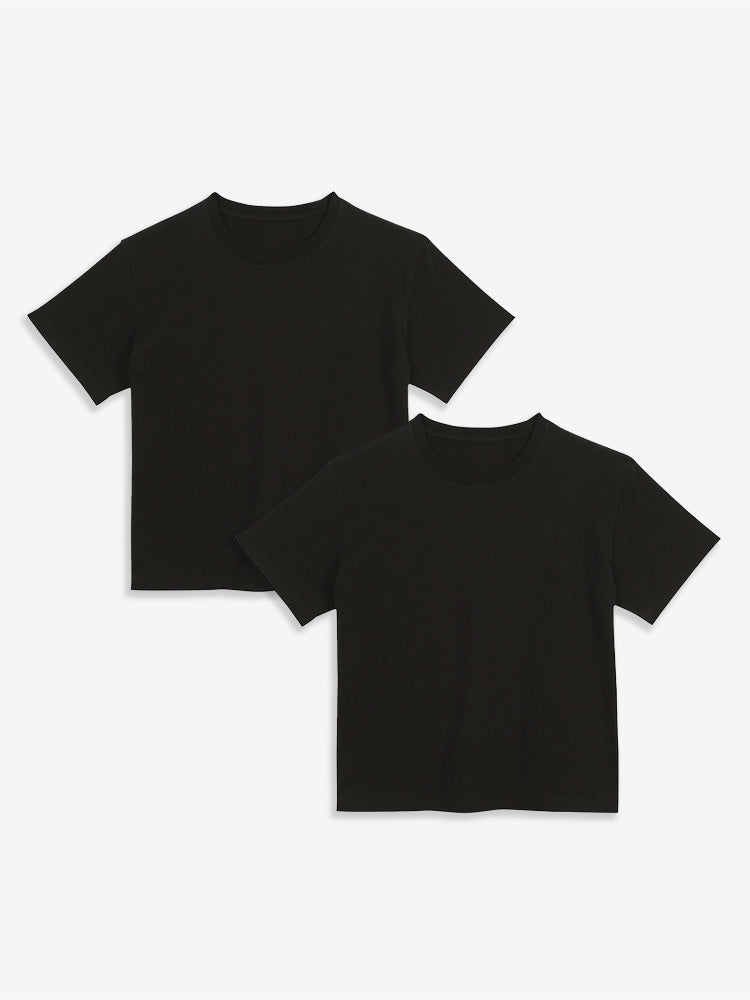 Women wearing Black The Cotton Boxy Crew Tee 2-Pack tees