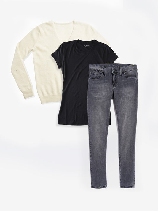 Set 06: 1 Marcy tee + 1 cashmere sweater + 1 pair of Jeans femmes