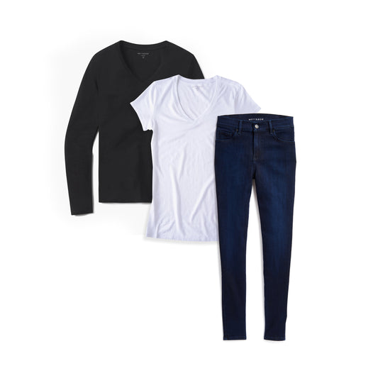 Set 08: 1 pair of Jeans + 1 long sleeved + 1 short sleeved Marcy tee  bundle_discount_15_FreeShipping femmes