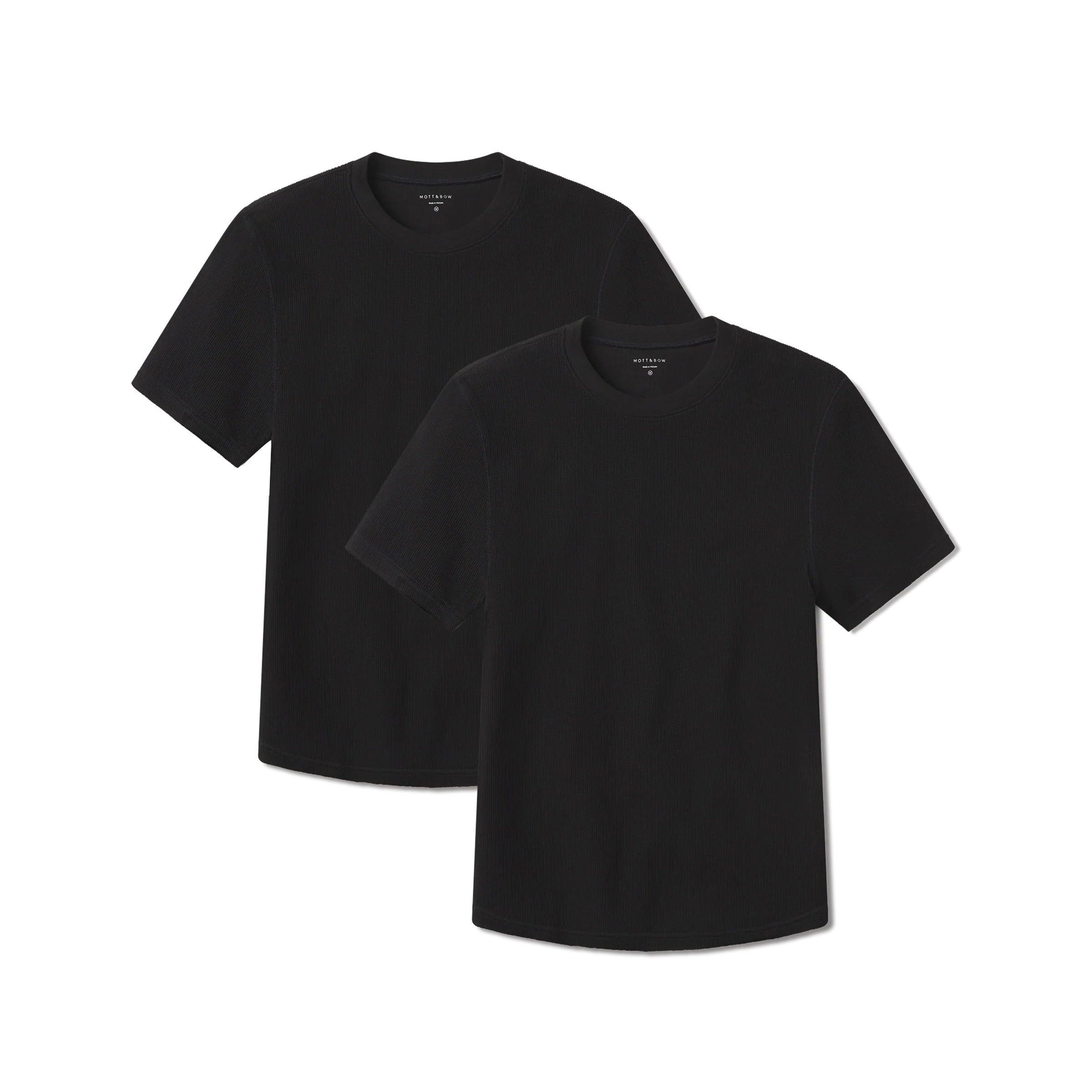 Men wearing Black Cotton Waffle Curved Hem Crew 2-Pack tees