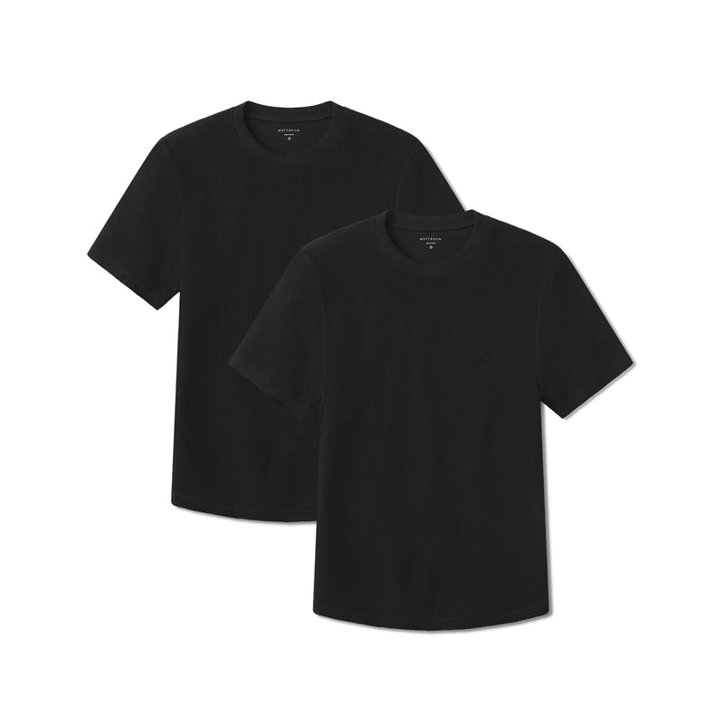 Men wearing Black Cotton Waffle Curved Hem Crew 2-Pack tees