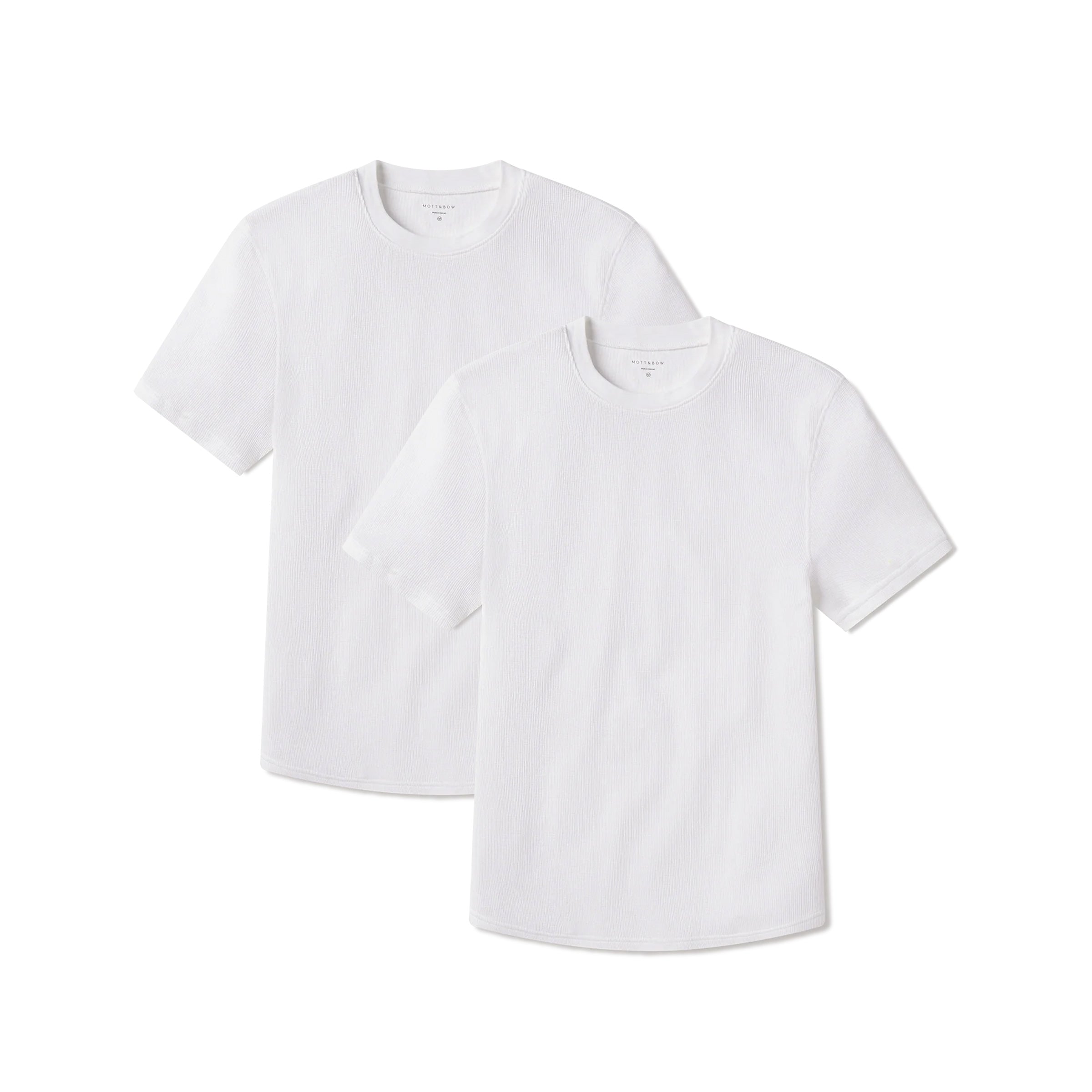 Men wearing White Cotton Waffle Curved Hem Crew 2-Pack tees