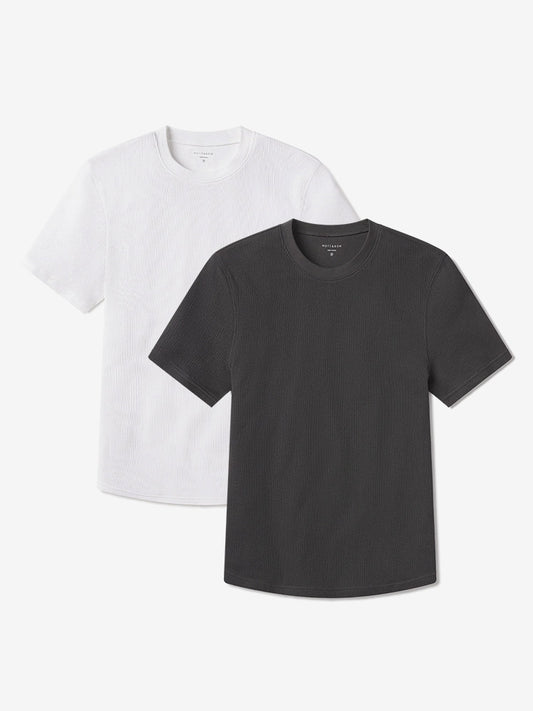Cotton Waffle Curved Hem Crew 2-Pack Dark Gray/White Crew tees