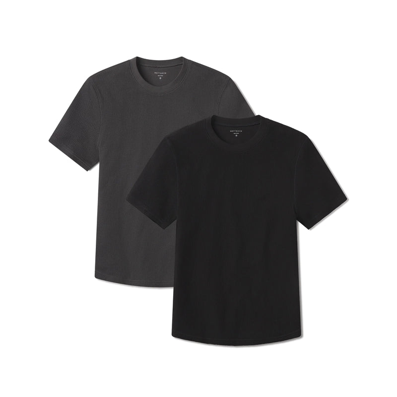 Men wearing Dark Gray/Black Cotton Waffle Curved Hem Crew 2-Pack tees