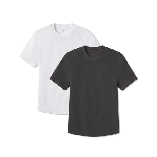 Cotton Waffle Curved Hem Crew 2-Pack Dark Gray/White Crew tees