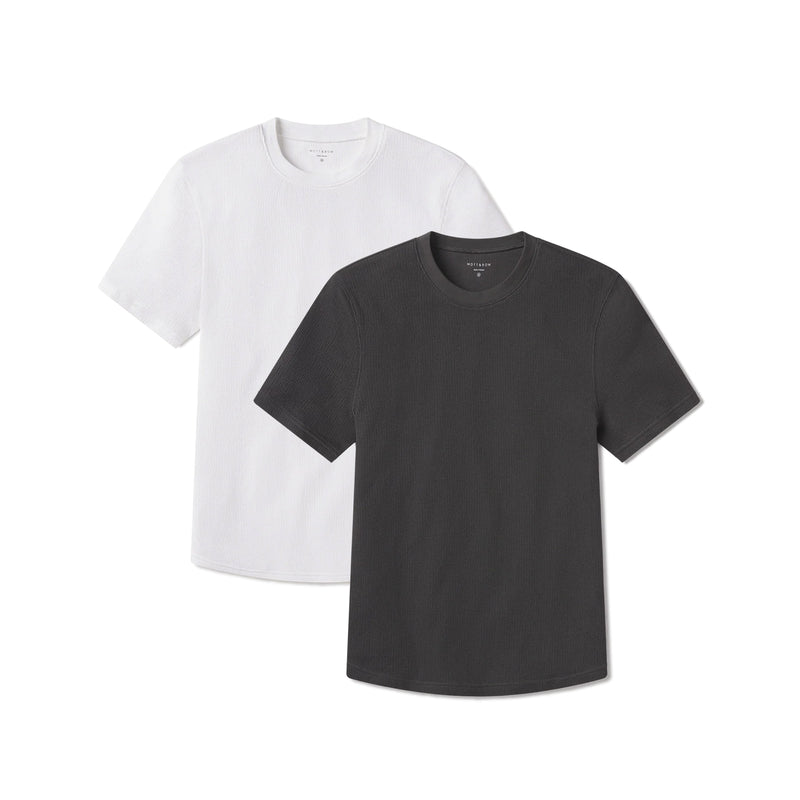 Men wearing Dark Gray/White Cotton Waffle Curved Hem Crew 2-Pack tees
