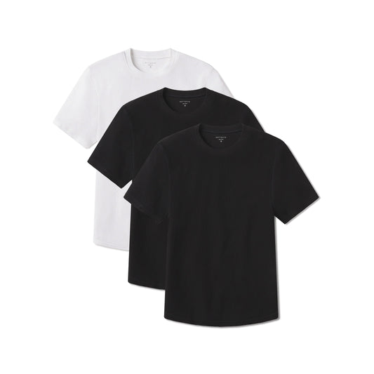 Cotton Waffle Curved Hem Crew 3-Pack Black/Black/White Crew tees