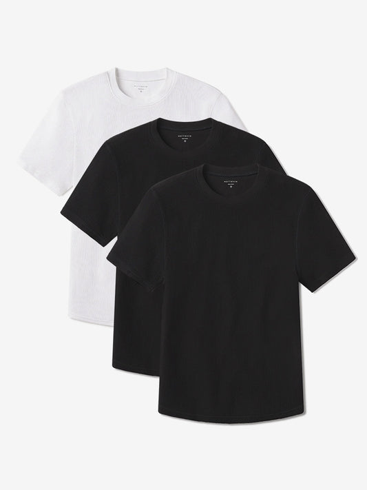 Cotton Waffle Curved Hem Crew 3-Pack Black/Black/White Crew tees