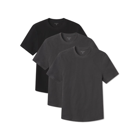 Cotton Waffle Curved Hem Crew 3-Pack Dark Gray/Dark Gray/Black Crew tees