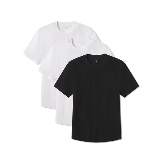 Cotton Waffle Curved Hem Crew 3-Pack White/White/Black Crew tees