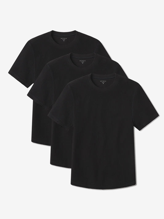 Cotton Waffle Curved Hem Crew 3-Pack Black Crew tees