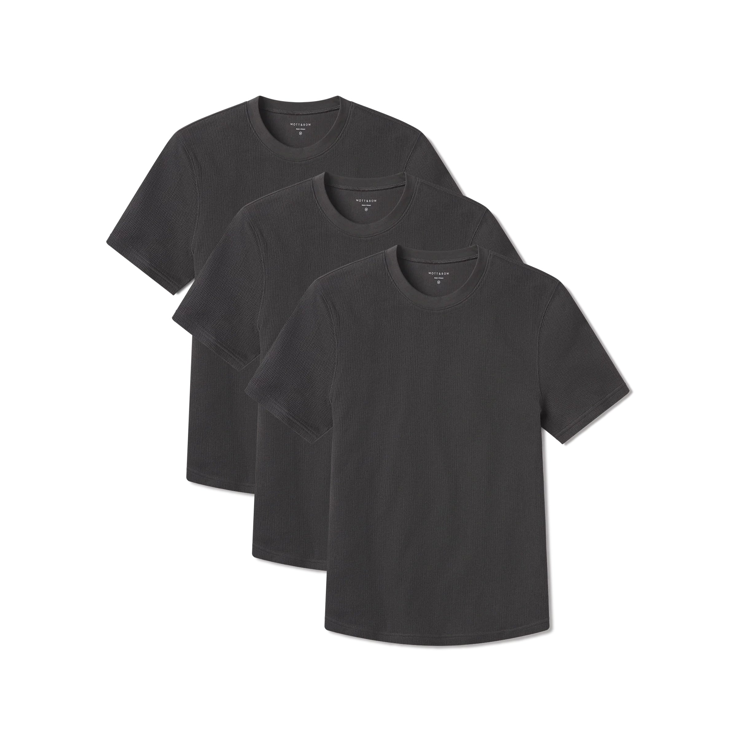 Men wearing Dark Gray Cotton Waffle Curved Hem Crew 3-Pack tees