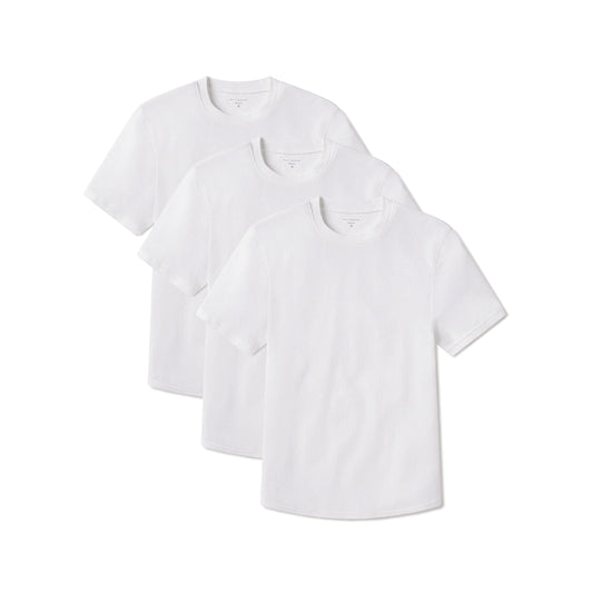 Cotton Waffle Curved Hem Crew 3-Pack White Crew tees