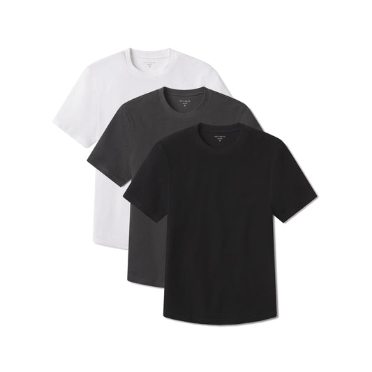 Cotton Waffle Curved Hem Crew 3-Pack White/Black/Dark Gray Crew tees