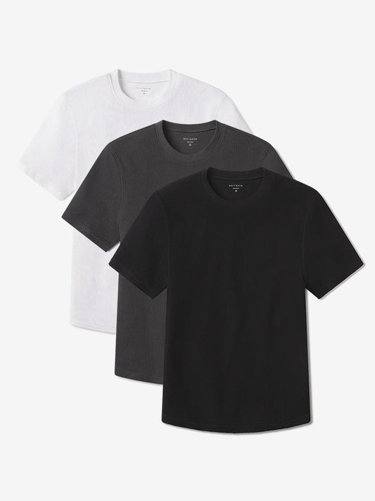 Cotton Waffle Curved Hem Crew 3-Pack White/Black/Dark Gray Crew tees