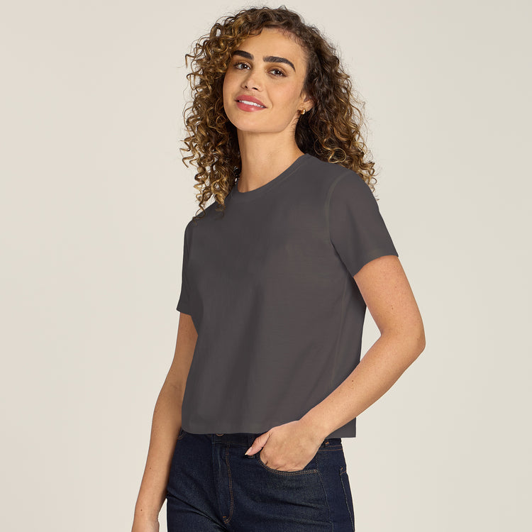 Women wearing Dark Gray Everyday Cotton Crew Tee