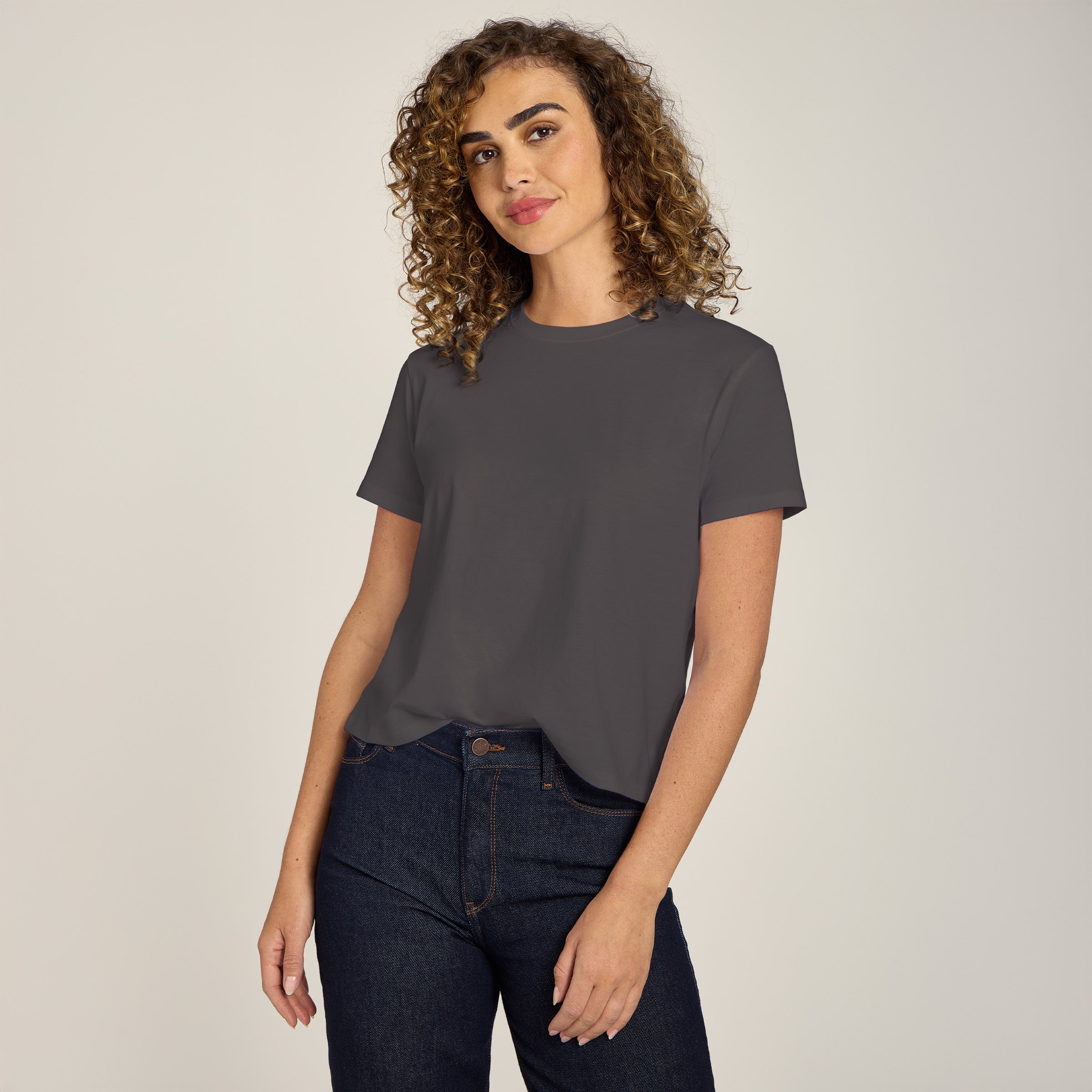 Women wearing Dark Gray Everyday Cotton Crew Tee