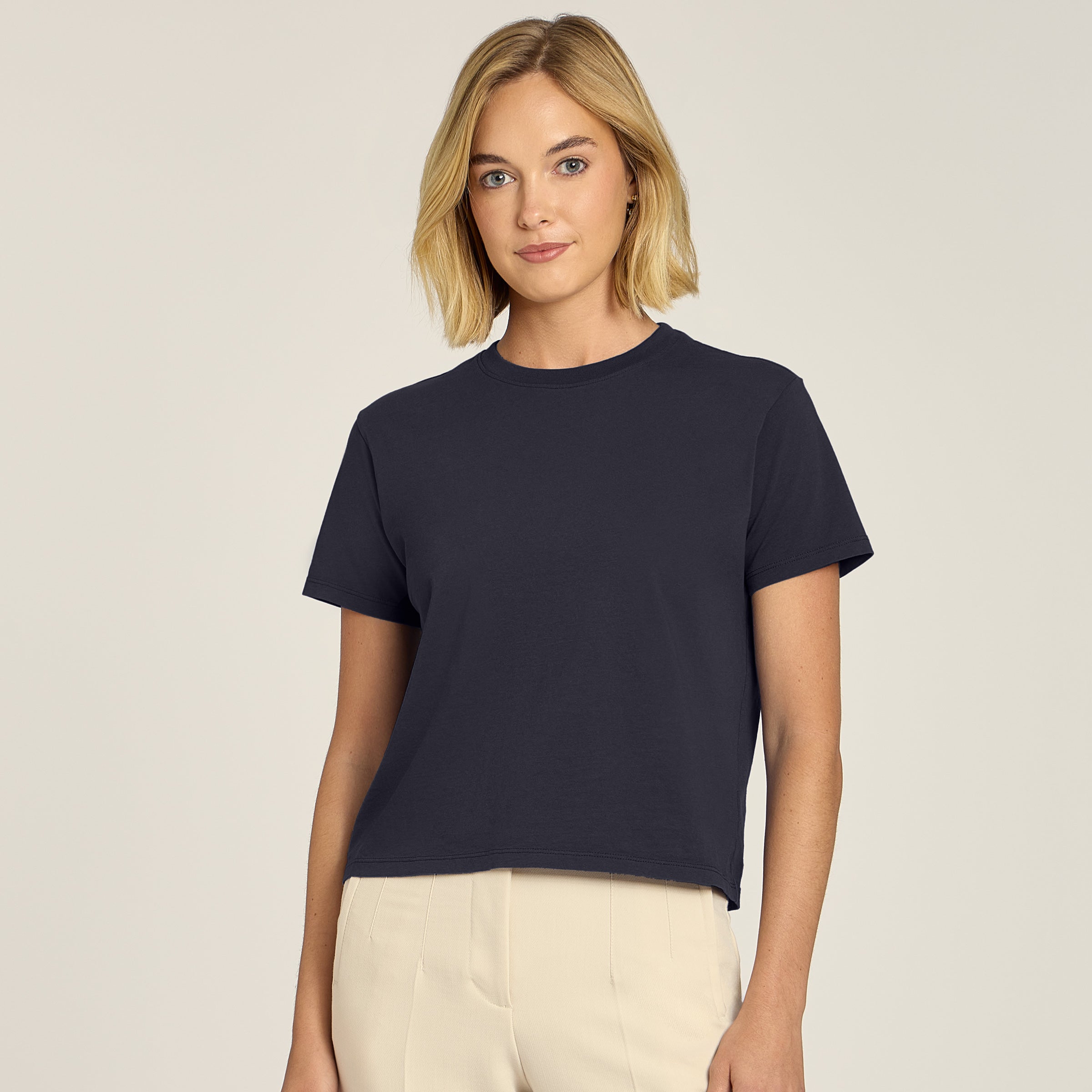 Women wearing Navy Everyday Cotton Crew Tee