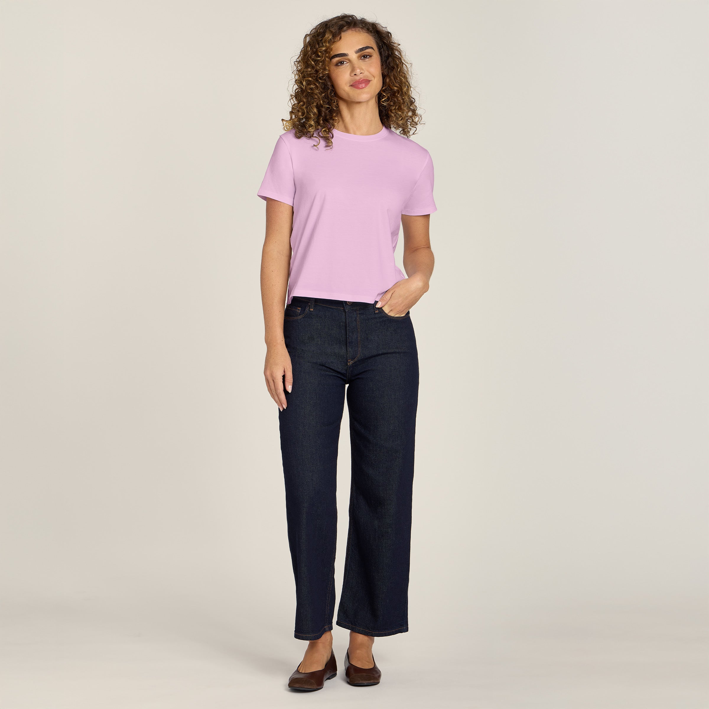 Women wearing Rose Pink Everyday Cotton Crew Tee