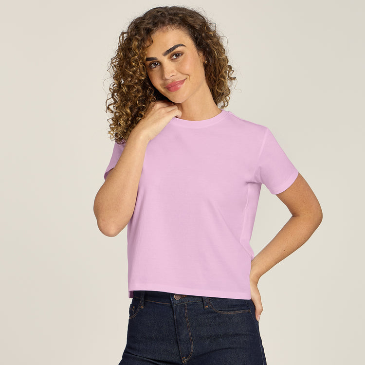 Women wearing Rose Pink Everyday Cotton Crew Tee