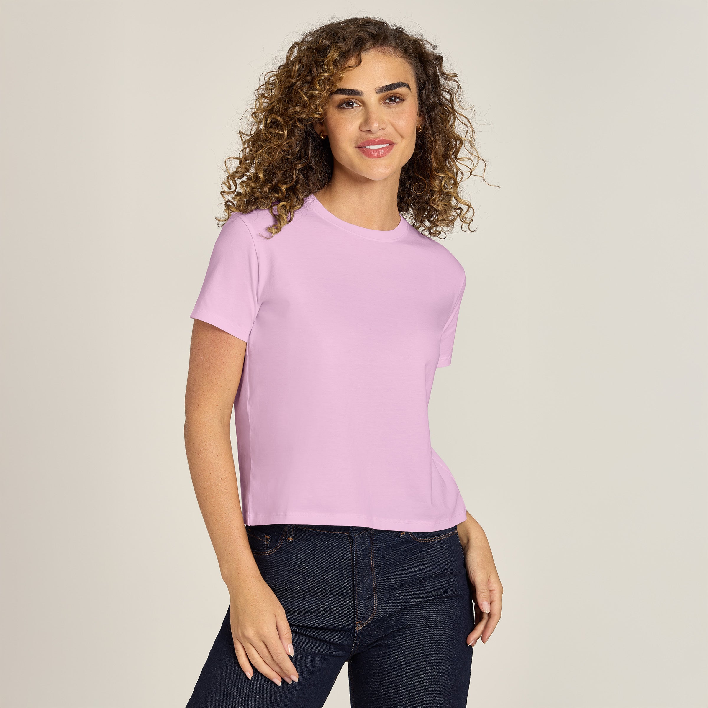 Women wearing Rose Pink Everyday Cotton Crew Tee