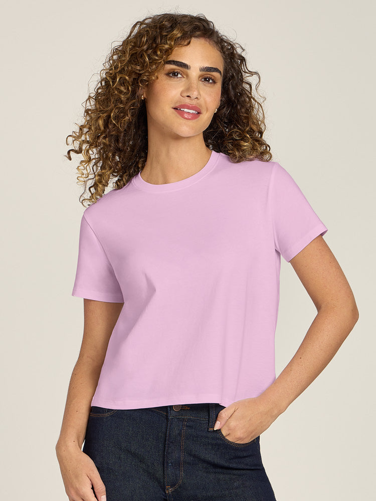 Women wearing Rose Pink Everyday Cotton Crew Tee