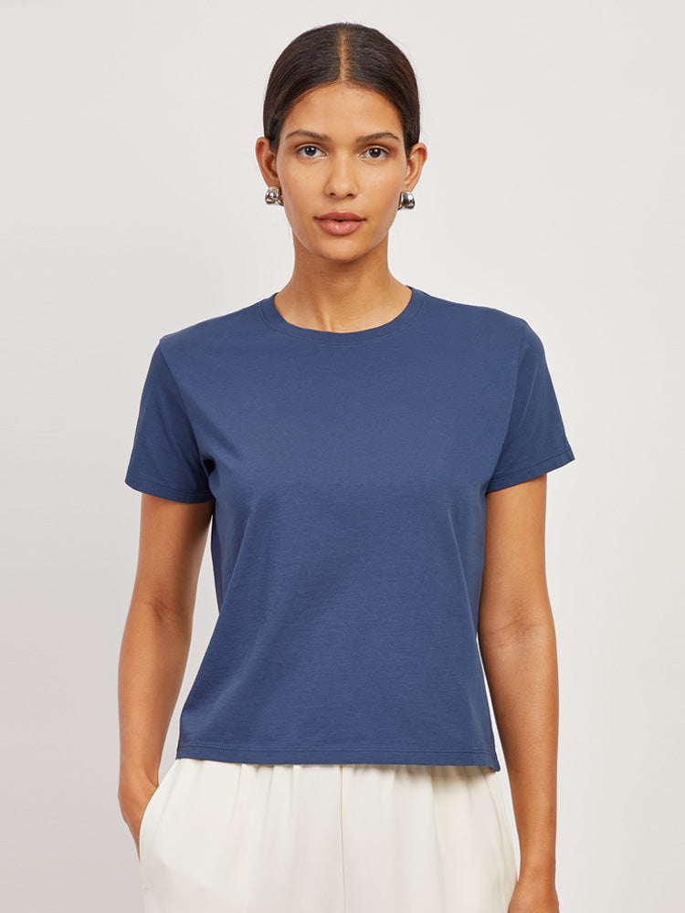 Women wearing White Boxy Not See-Through Crew Tee tees