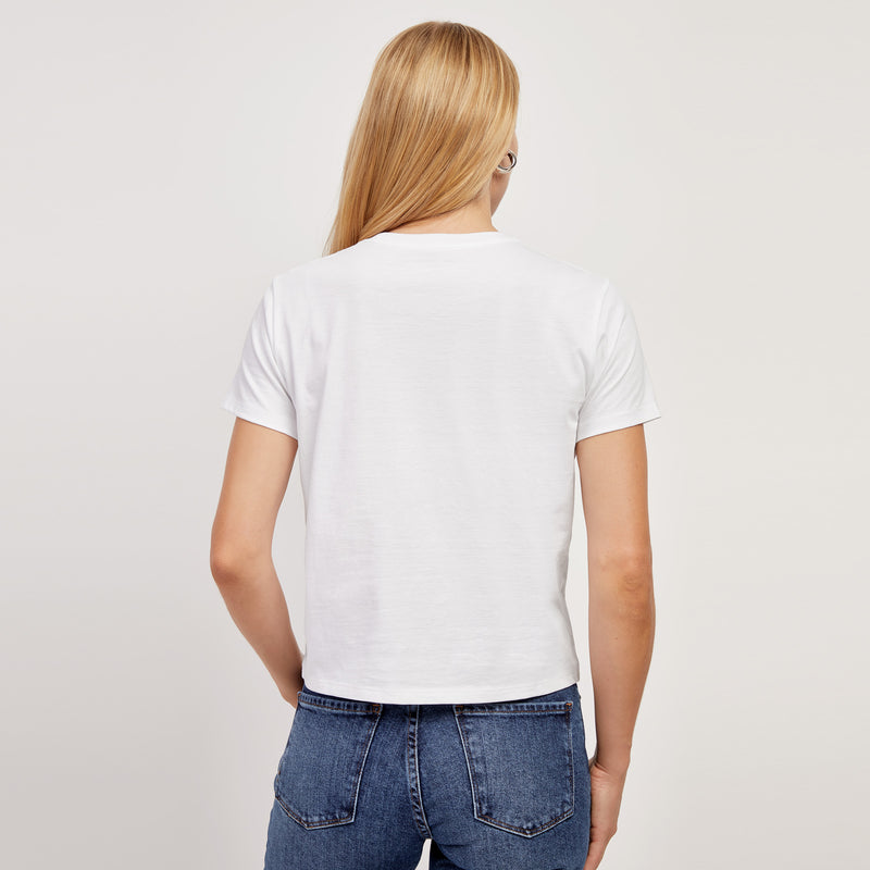 Women wearing White Boxy Not See-Through Crew Tee tees