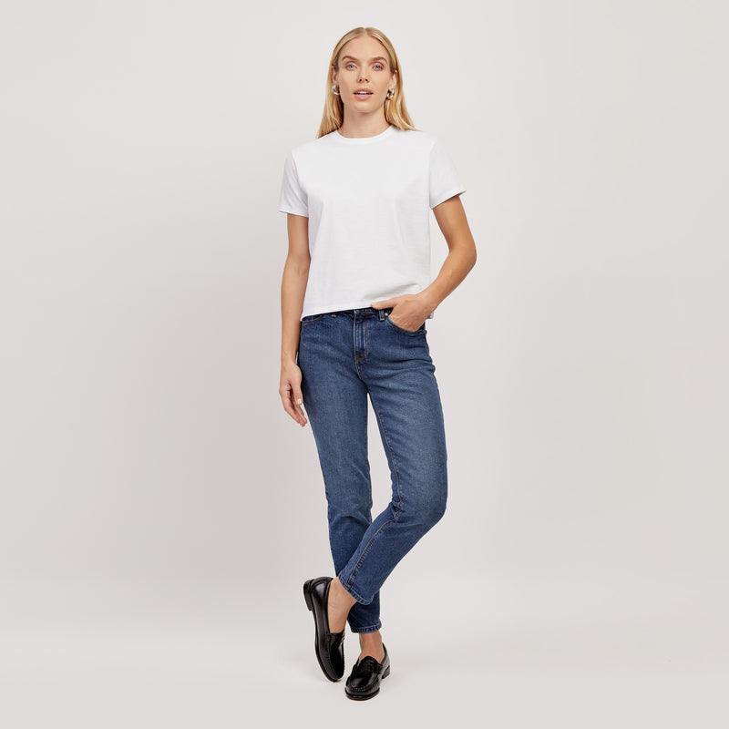 Women wearing White Boxy Not See-Through Crew Tee tees