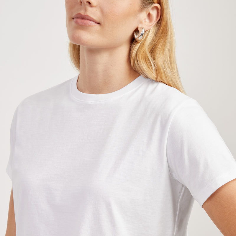 Women wearing White Boxy Not See-Through Crew Tee tees
