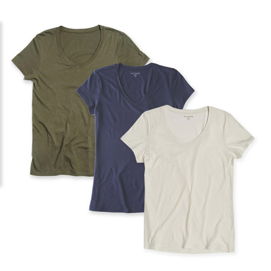 Fitted V-Neck Marcy 3-Pack Military Green/Navy/Vintage White bdl3_women_vneck_tee tees