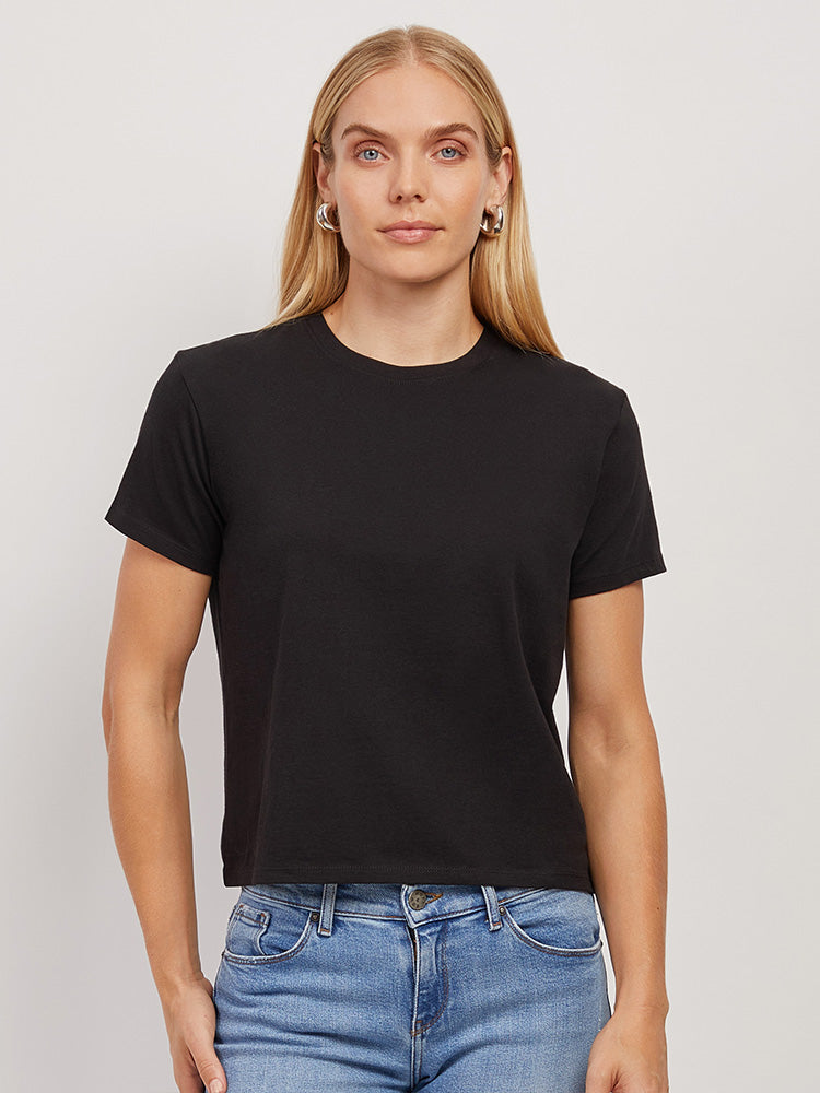 Women wearing White Cropped Fitted Crew Marcy Tee