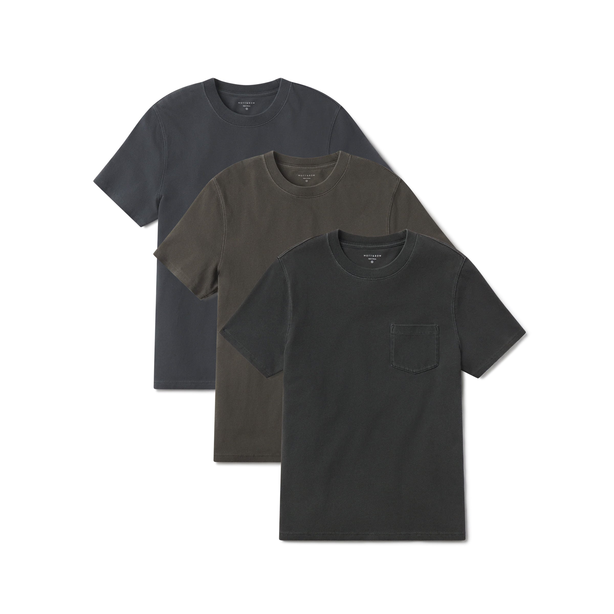 Men wearing Vintage Blue Ink/Vintage Dark Moss/Vintage Dark Gray Heritage Weighted Tee 3-Pack tees