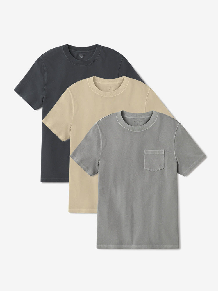 Men wearing Vintage Taupe/Vintage Pewter/Vintage Blue Ink Heritage Weighted Tee 3-Pack