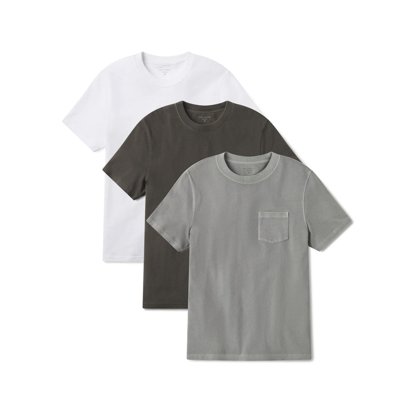 Men wearing White/Vintage Pewter/Vintage Dark Moss Heritage Weighted Tee 3-Pack tees