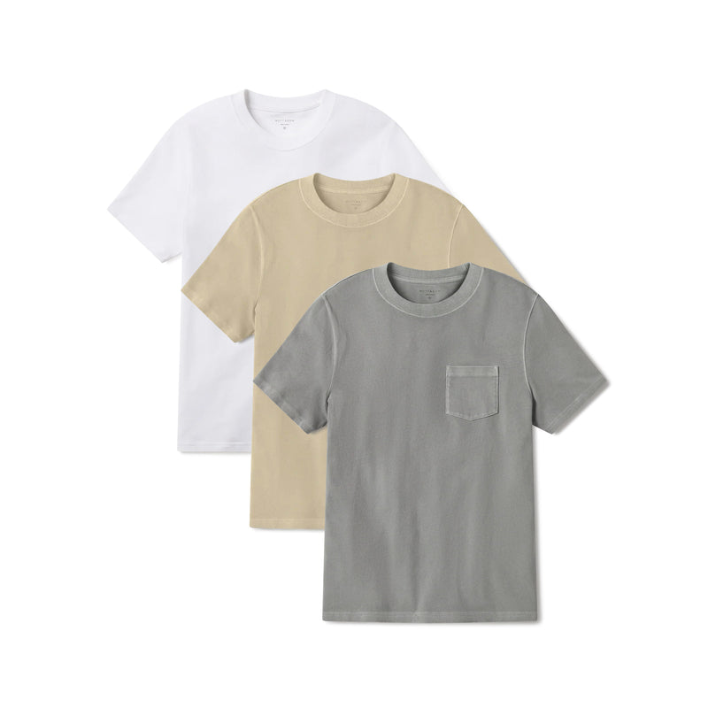 Men wearing White/Vintage Taupe/Vintage Pewter Heritage Weighted Tee 3-Pack tees