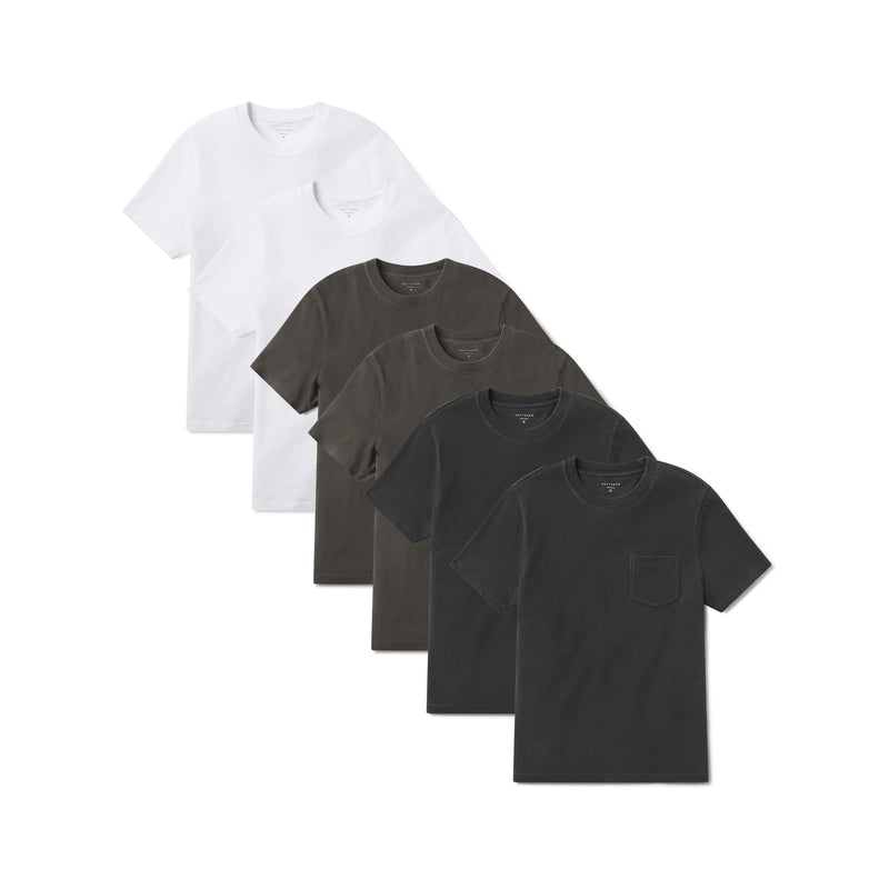 Men wearing White/Vintage Dark Moss/Vintage Dark Gray Heritage Weighted Tee 6-Pack tees