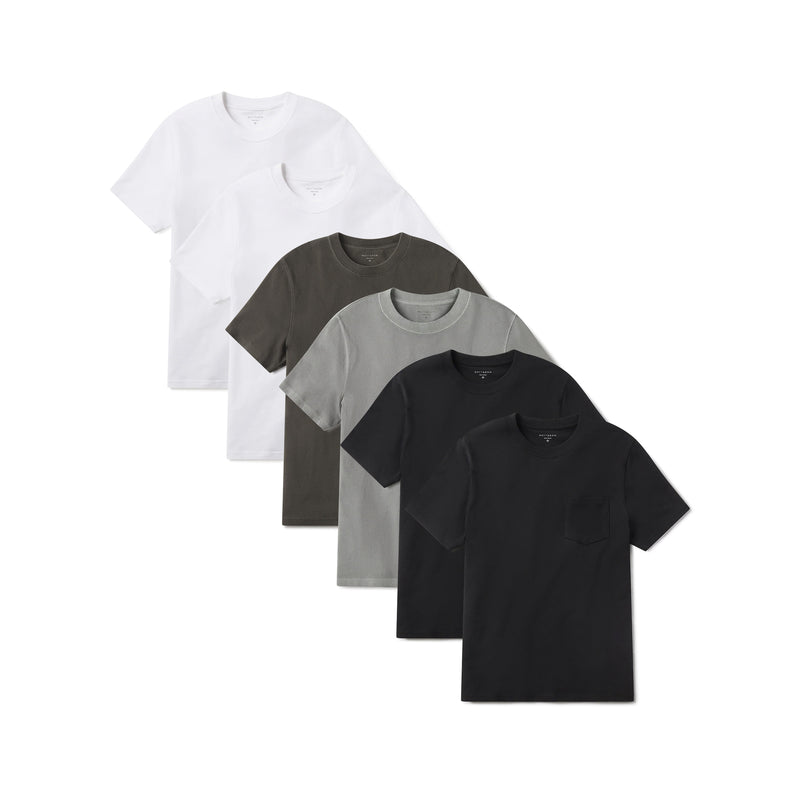 Men wearing White/White/Vintage Dark Moss/Vintage Pewter/Vintage Black/Vintage Black Heritage Weighted Tee 6-Pack tees