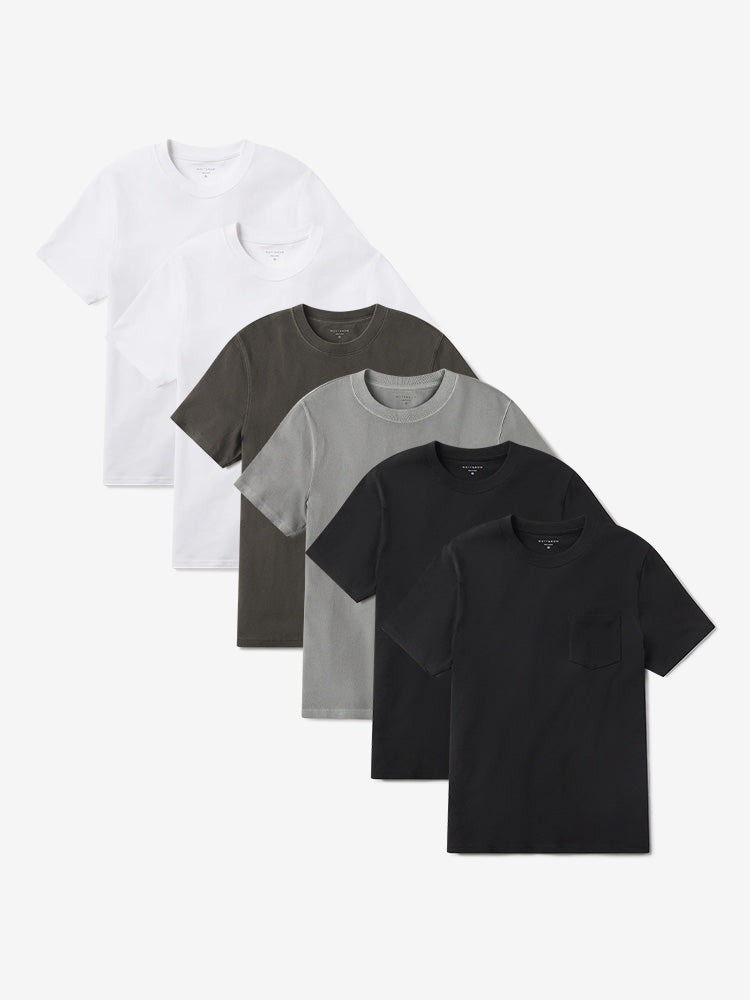 Men wearing White/White/Vintage Dark Moss/Vintage Pewter/Vintage Black/Vintage Black Heritage Weighted Tee 6-Pack tees