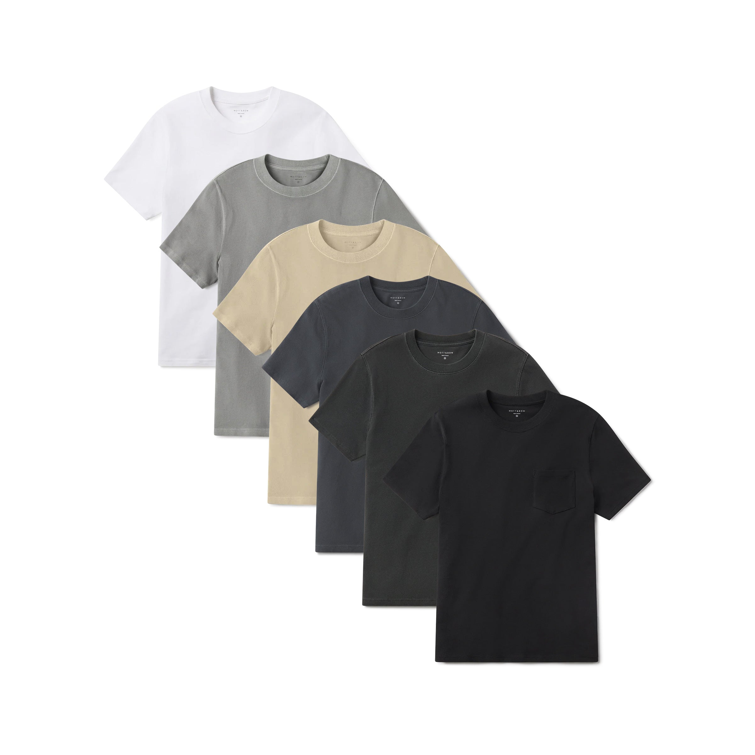 Men wearing White/Vintage Black/Vintage Taupe/Vintage Blue Ink/Vintage Pewter/Vintage Dark Gray Heritage Weighted Tee 6-Pack tees
