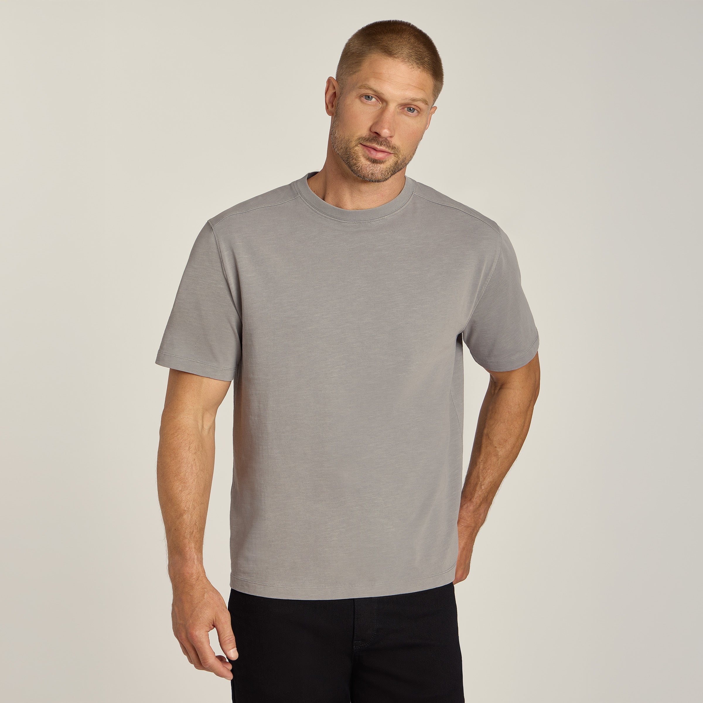 Men wearing Vintage Pewter Cotton Jersey Oversized Tee