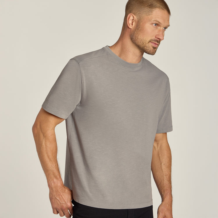 Men wearing Vintage Pewter Cotton Jersey Oversized Tee