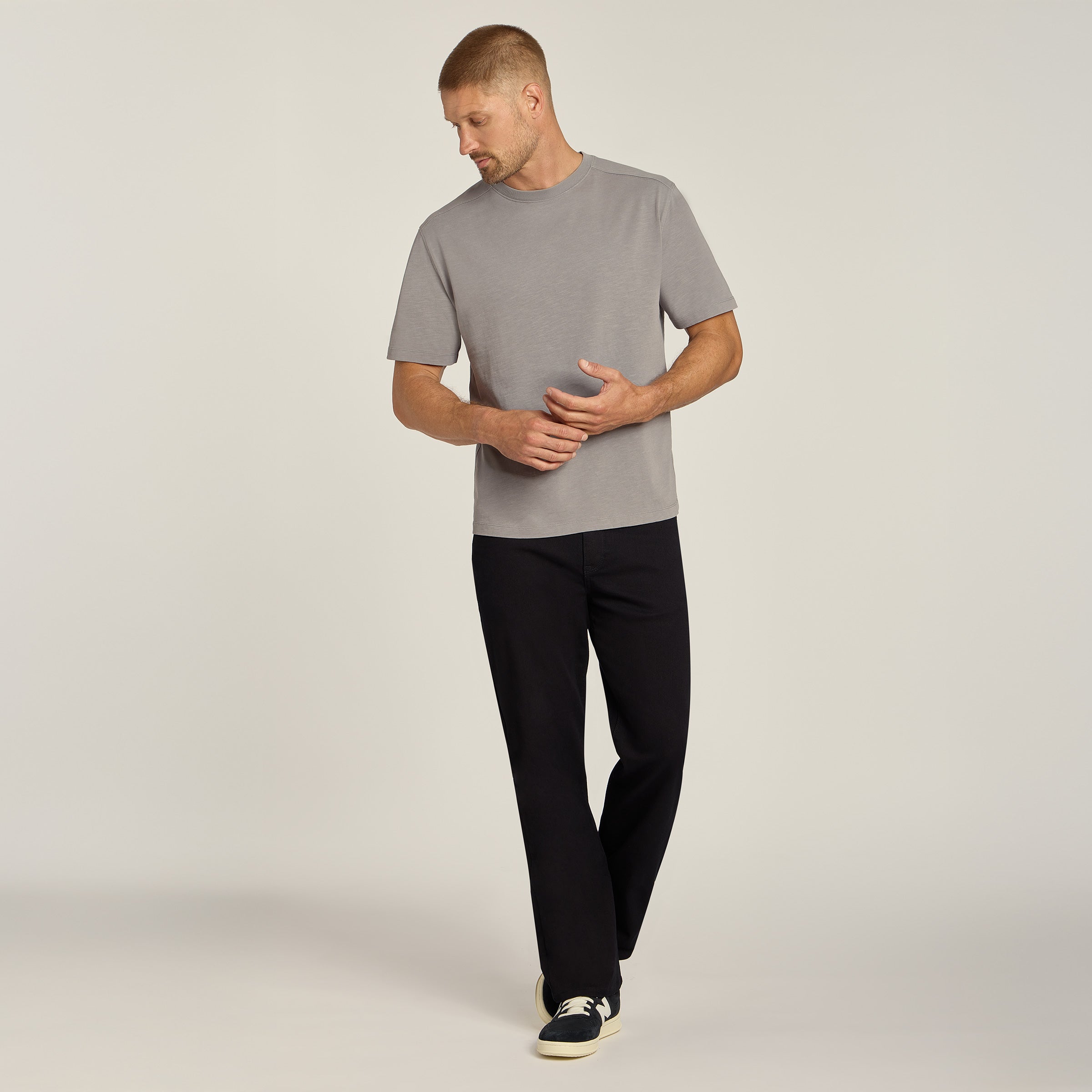 Men wearing Vintage Pewter Cotton Jersey Oversized Tee