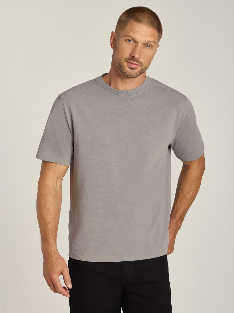 Men wearing Vintage Pewter Cotton Jersey Oversized Tee